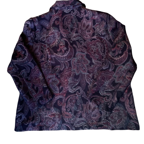 BonWorth Paisley Zip Jacket Women’s L Purple Burgundy Metallic Textured Blazer - Picture 4 of 15